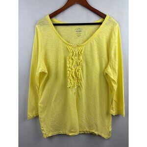 Women’s Old Navy 2XL Yellow & White Striped Long Sleeve Shirt with Ruffled Butto